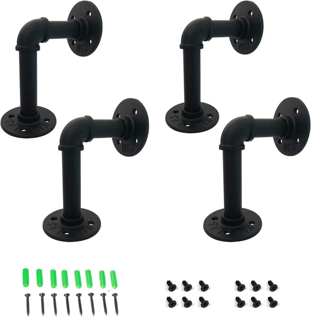(4Pc 3.9"X5.9" Industrial Pipe Shelf Brackets for 6 8 10 12 Inches Board, Iron L
