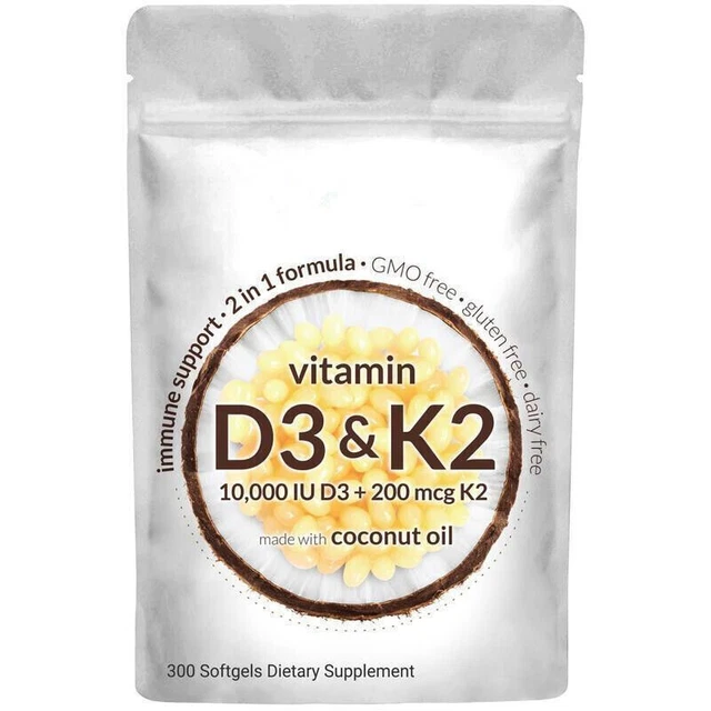 10000IU D3 K2 Vitamin Capsule Supplement Safe Prevention Hair Loss