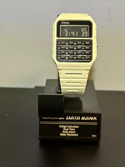 Casio Databank Men's Quartz Calculator White Resin Band 34mm Watch CA53WF