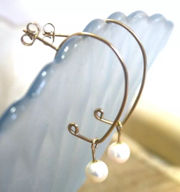 Natural 7mm Salt Water Cultured Pearl Earrings Solid 14K Gold 30th Anniversary