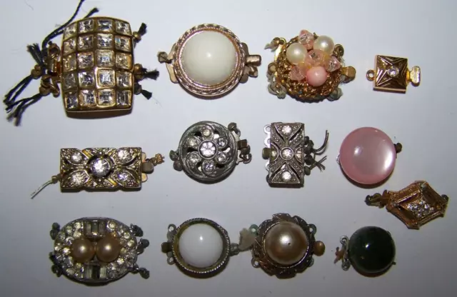 Vintage Jewelry Clasp Lot Rhinestone Milk Glass Moonglow Japan 1~4 Multistrand