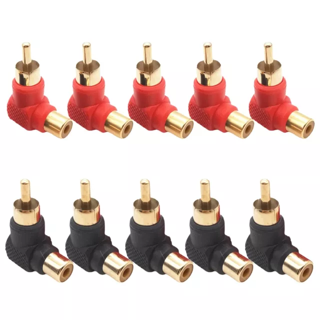 Set of 10 Space Saving L Shaped RCA Male to Female Audio Connector Adapters