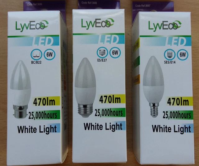 6w LED Candle Light Bulbs BC B22 ES E27 SES E14 Cool White 40w Great Value!