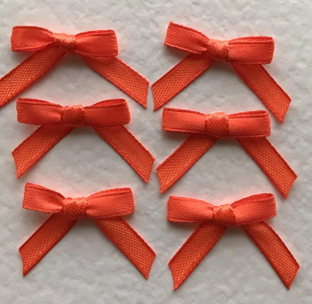 10 Pretty Bright Orange Tiny Bows made from 6mm Satin Ribbon for card making
