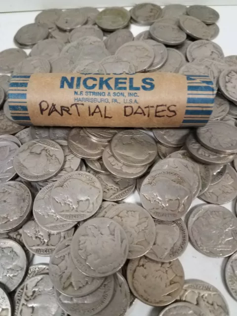 13404 Roll 40 Partial Date Indian Head Buffalo Nickels 5 Cent Coins 85 Years Old