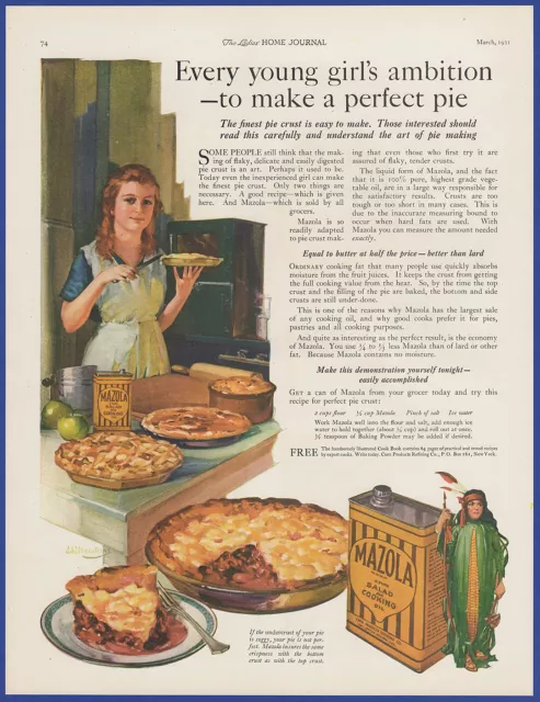 Vintage 1921 MAZOLA Salad Cooking Oil Kitchen Decor J. W. Hawkins Art Print Ad