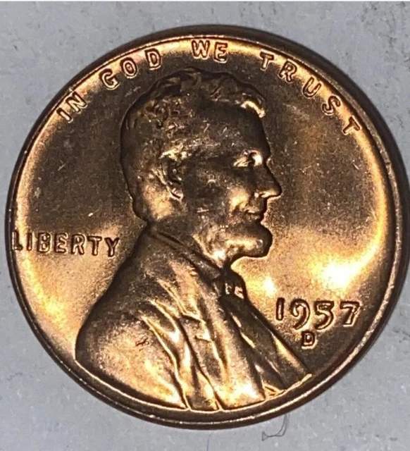 RED BU 1957-D LINCOLN WHEAT PENNY Denver Mint Uncirculated Cent USA 1c