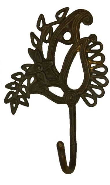 Parrot Carved Antique Repro Handmade Brass Towel Cup Key Cloth Wall Hanger Hook 3