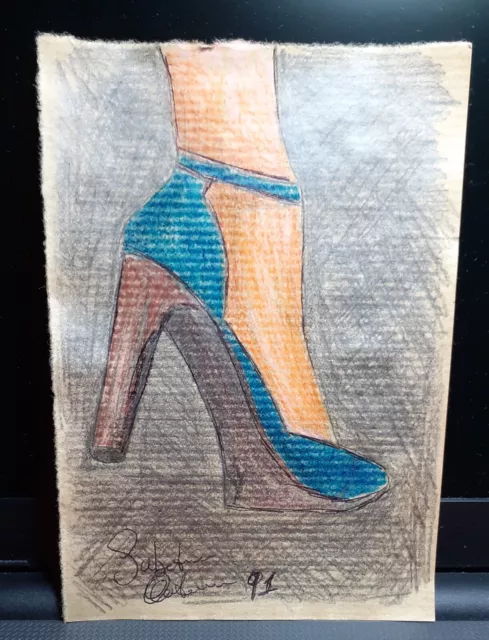 Quadri Disegno Su Carta Scarpe Donna 10,5 X 15 Arredamento Casa Arte Arredo