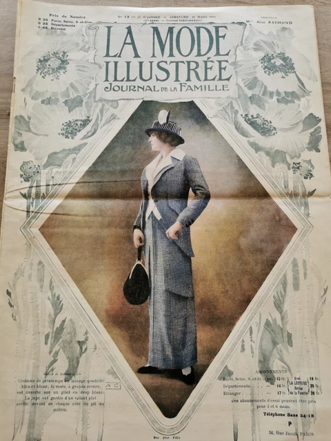 Ancienne Revue La Mode Illustrée De 1913 – Gravure Couture Patron N°20 – État D'usage