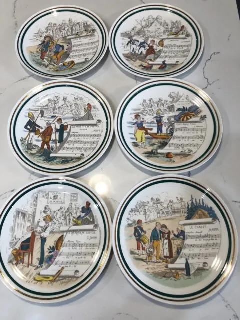 Vintage Set Of 6 PV Parry Vielle Limoges French Opera Desert Plates