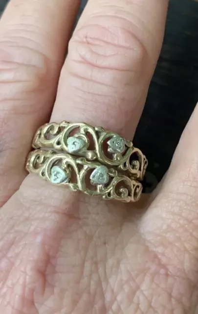 Solid 9ct Yellow Gold & Diamond Ring Band. Vintage 1970s. Large Size. 5.6 grams.