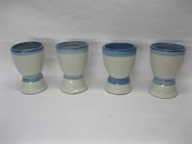 M A Hadley Pottery Double Egg Cups Old Vintage Set of 4 Blue White Lot