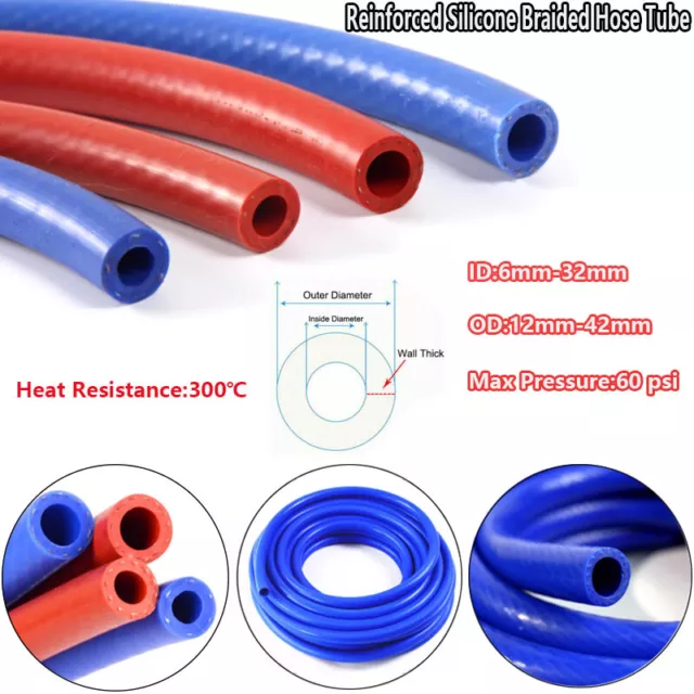 Red / Blue Silicone Braided Hose Tube Reinforced - Water Oil Fuel High Temp 300℃