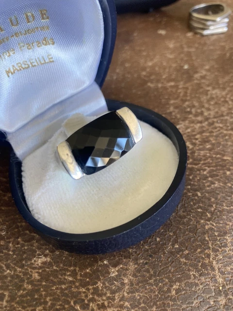 Bague En Argent 925 Avec Onyx Noir Facettée - Taille 55, Occasion, Bijou élégant