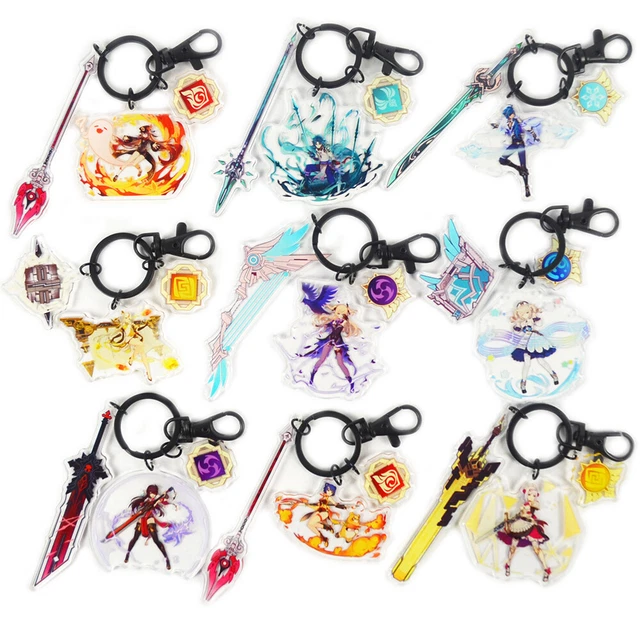 Cosplayer Introduction Character Keychain ANIME GENSHIN IMPACT Keychain Cosplay Element Weapon Keyring Pendant ...