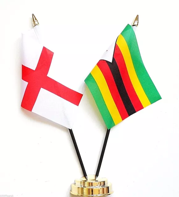England & Zimbabwe Double Friendship Table Flag Set