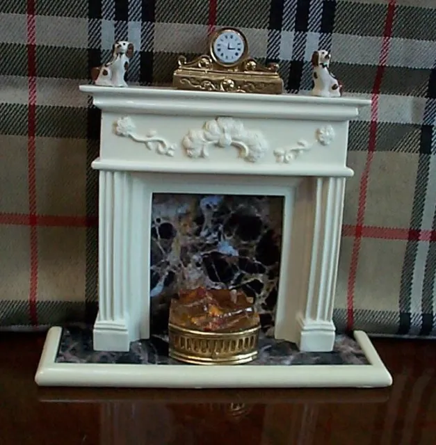 dollshouse 1/12 scale fire place with miniature ornaments grate and clock