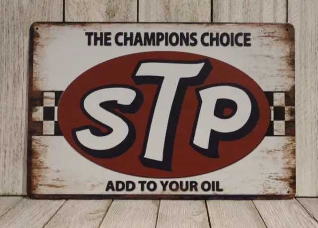 STP Motor Oil Tin Sign Vintage Style Rustic Look Garage Gas Station Treatment XZ