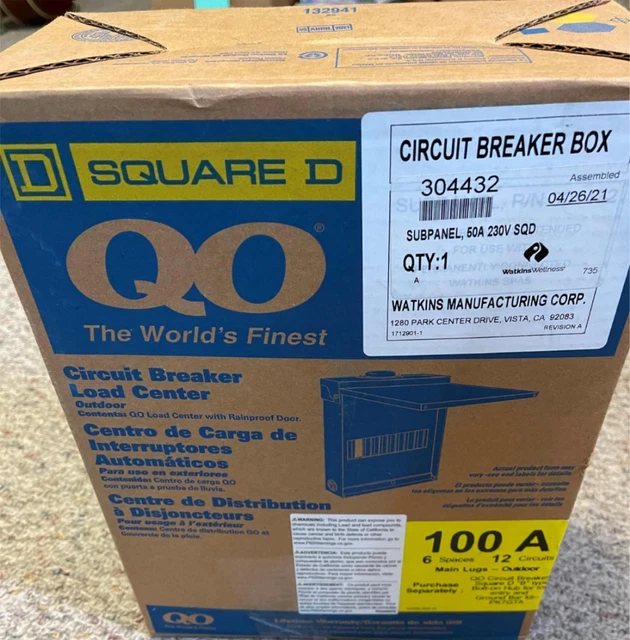 Square D Circuit Breaker Box Load Center Outdoors 100A 6 Spaces 12 Circuits NEW