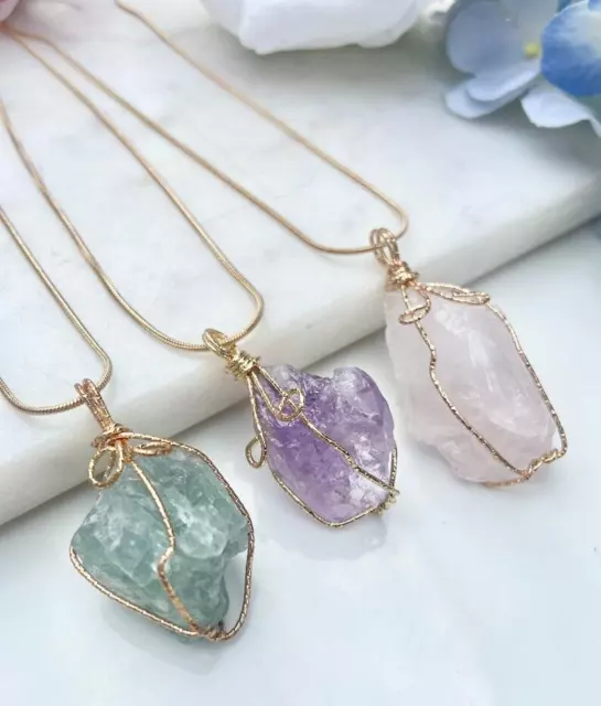 Natural Gemstone Necklace Chakra Stone Pendant Energy Healing Crystal with Chain 4