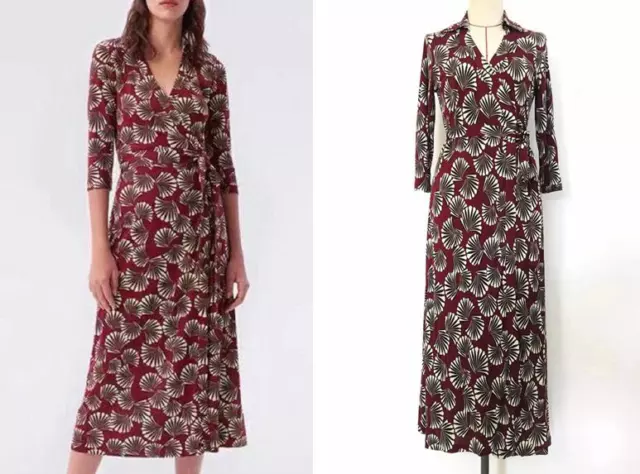 Diane von Furstenberg V-neck Midi A-line Dress 3/4 Sleeve Wrap Dress for Women