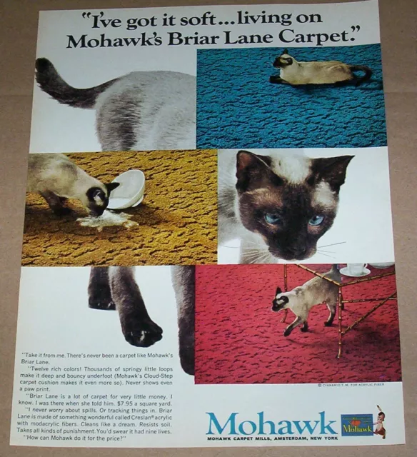 1966 print ad page - Mohawk carpet carpeting Siamese cat Tommy logo Advertising