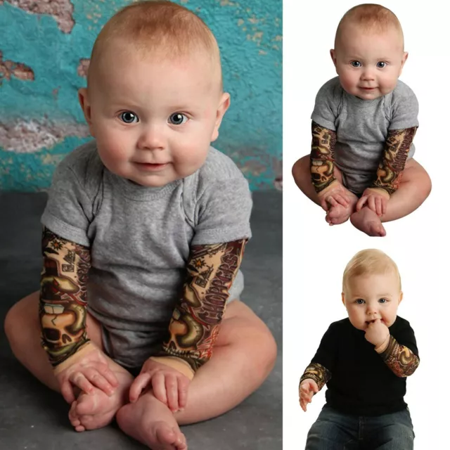 Newborn Baby Boy Tattoo Printed Long Sleeve Patchwork Romper Autumn Bodysuit