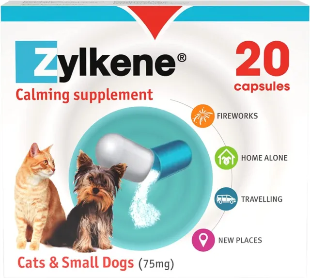 Zylkene Small Dog & Cat Calming Capsules Natural Stress Anxiety Relief 75mg x 20