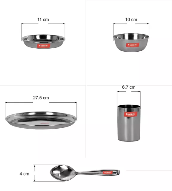 Acero Inoxidable Cena Conjunto De 24 Piezas, 4 Placa, 4 Plato Pequeño, 8 Bol, 4 3