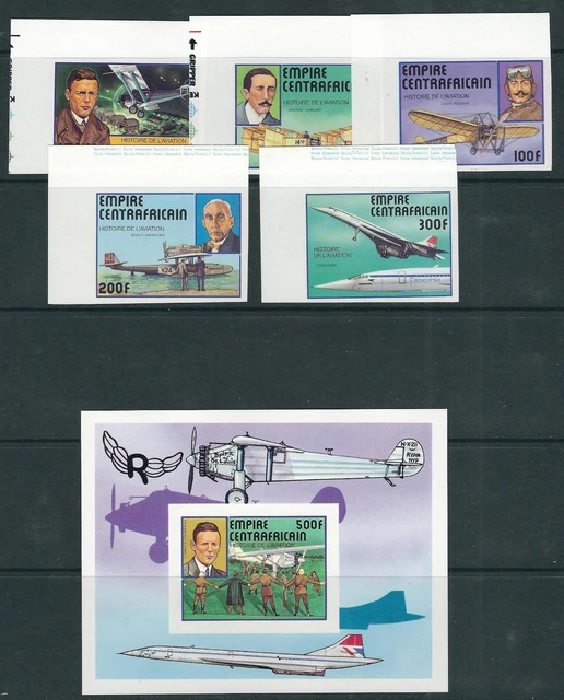 Zentral Afrikanische Republik 1977 Luftfahrt Lindbergh Bleriot Concorde VF Satz