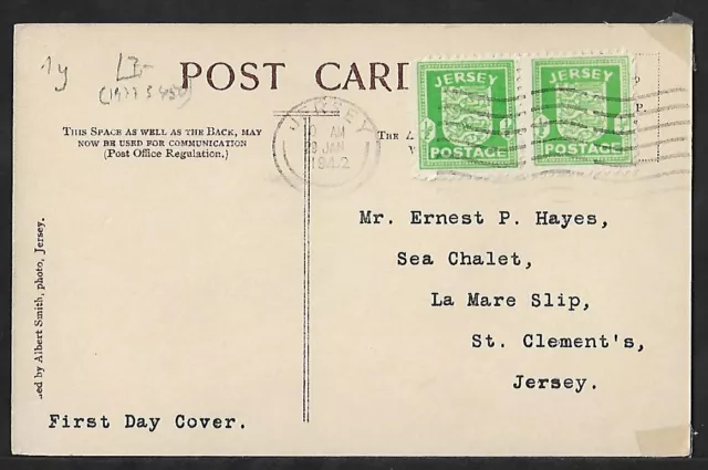 WWII JERSEY LOCAL FDC 1d RATE ON SWIMMING CLUB PPC COVER 1942