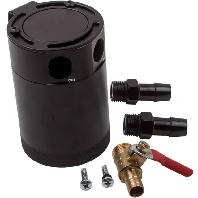 Universal 2-Ports Aluminum Oil Catch Can Reservoir Tank with Drain Valve NEW