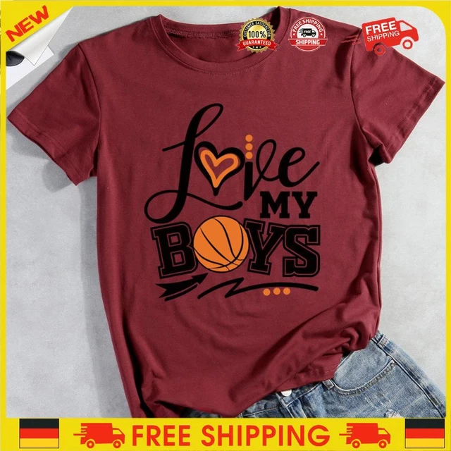 ❥ T-shirt Love my basketball boy - vino rosso - M