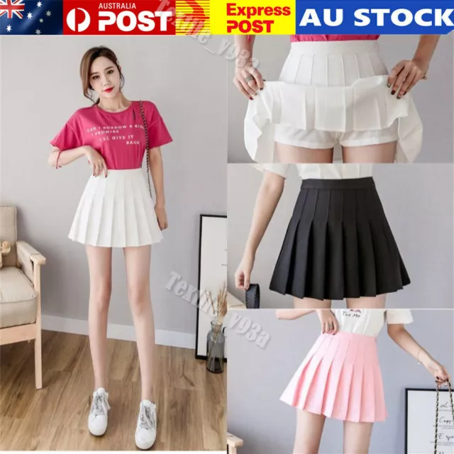 Women High Waist Pleated Skirt Casual Tennis Style Girl Mini Short Skirts AU