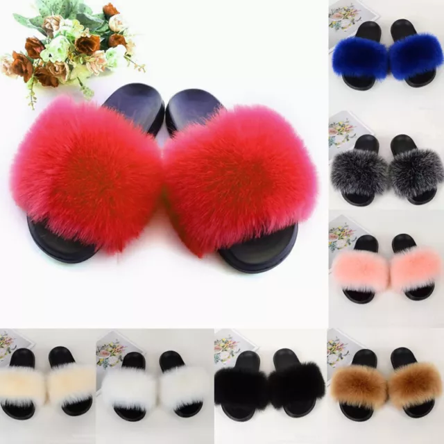 Ladies Womens Faux Fluffy Fur Sliders Warm Fashion Summer Sandals Slippers Shoes