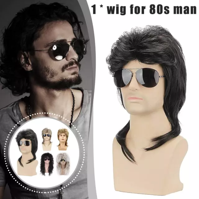 70s 80s Mens Wigs Punk Rocker Wigs Long Curly Hair Ladies Fluffy Heavy  Metal Rocker Wigs