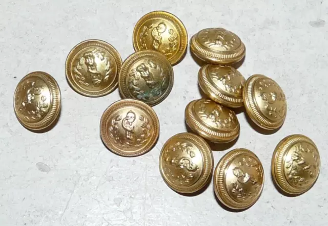 Lot De 12 Petits Boutons  Anciens En Metal Dore Decor Faisceau Et Serpent