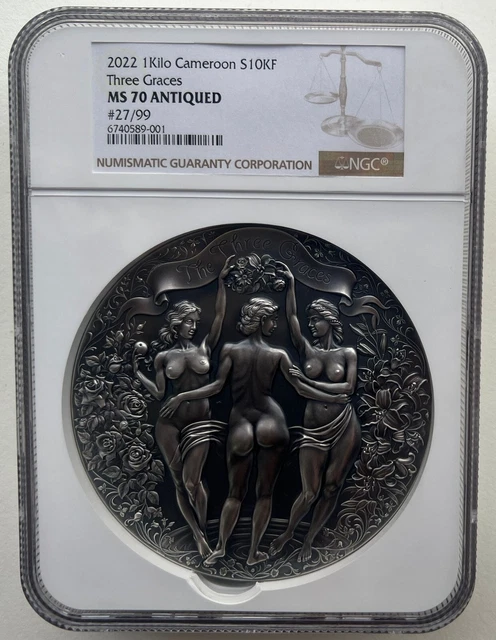 NGC MS70 Cameroon 2022 Celestial Beauty Three Graces Silver Coin 1 Kilo