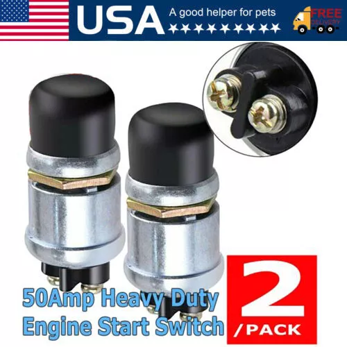 2PCS 12 Volt DC Heavy-Duty Start Momentary Push-Button Starter Switch (50 Amps)