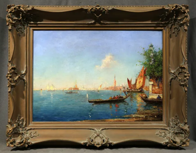 19th 20th Century French Beautiful Landscape Venetian Lagoon Boats