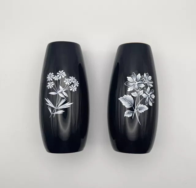 Pair of Wade Posy Vases - Good Condition - Black with White Flowers