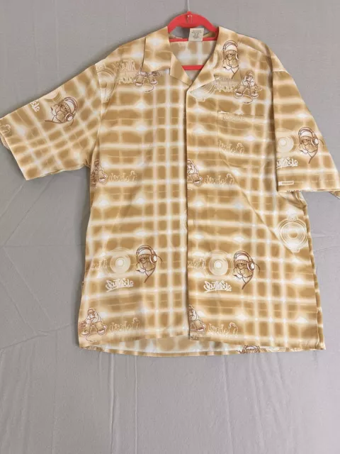 South Pole Mens Shirt XL Brown Patterned Button Down Short Sleeve Polyester