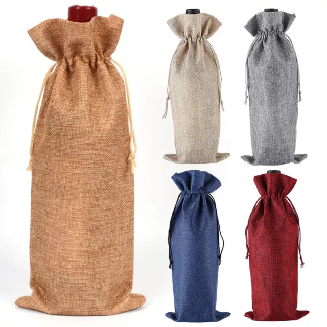 Burlap Red Wine Bottle Drawstring Bag Wedding Party Gift Packaging Storage Pouch