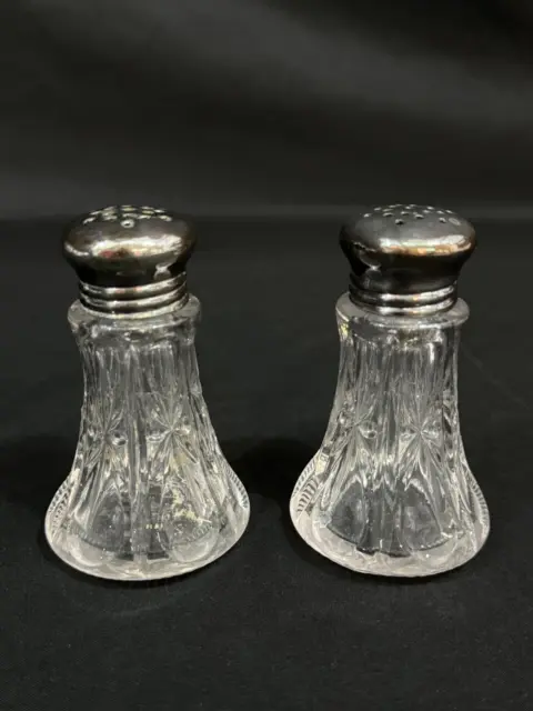 Vintage Glass Salt And Pepper Shakers With Silver Tone Metal Lids