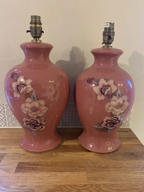 Pair of Denby Pottery Damask Pattern 11” Table Lamps