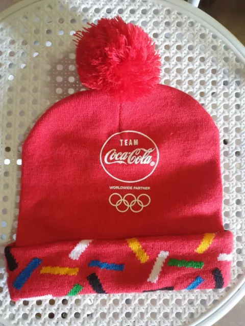 Red BEANIE - Team Coca Cola - Olympics - with Pom Pom - Hat