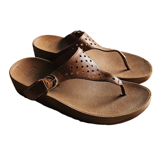 Fitflop Microwobbleboard Laser Cut Flip-flop Thong Sandals Women's 8 Cognac...