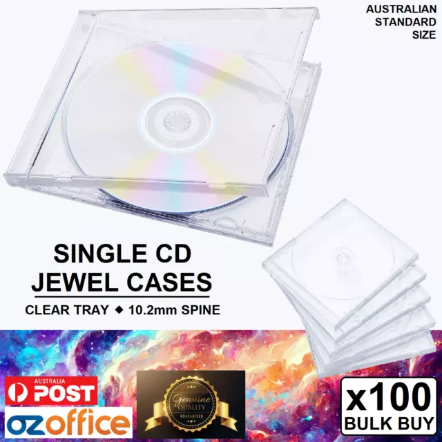 PREMIUM 100 x Jewel CD Case 10.2mm Standard Size Clear Tray Transparent CD Cases