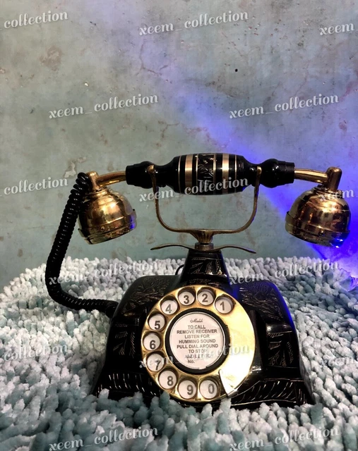 Antique Telephone Maharaja Rotary Dial Landline Phone Brass Desk Decor Victorian